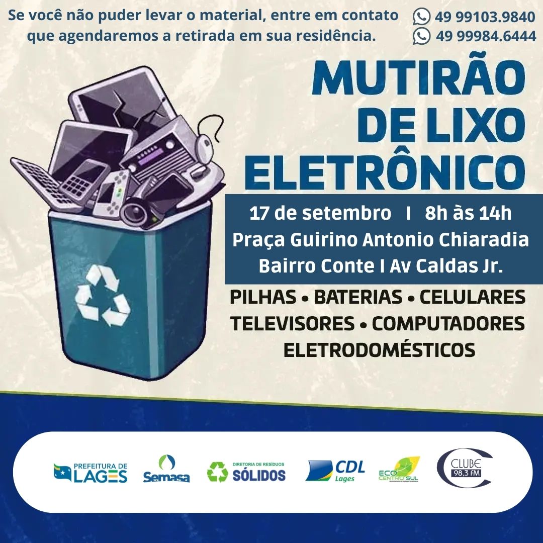 Mutirão do Lixo Eletrônico acontece no próximo dia 17